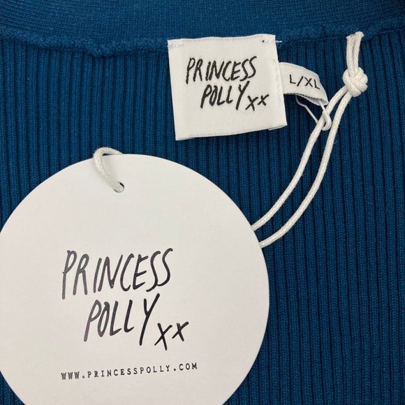 NWT Princess Polly Isadora Mini Dress Navy Blue Size L/XL Long Sleeve Ribbed - Picture 6 of 9